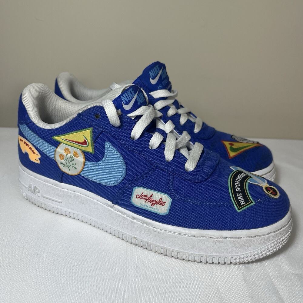 Rare Nike‎ Air Force 1 Patched Up LA Blue Sneakers Size 5Y Anniversary Edition